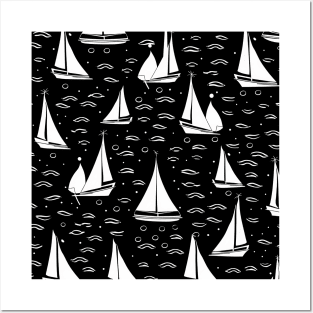 Sailing - Black and White Pattern Posters and Art